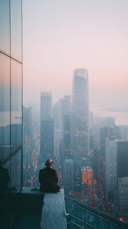 Man city skyscraper sunset urban skyline architecture building glass reflectionの素材