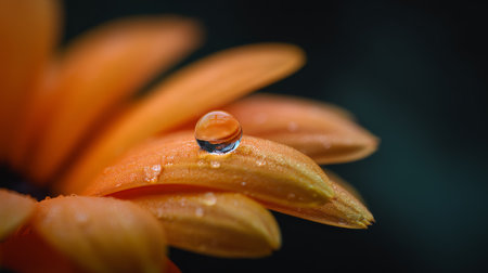 Orange petal water droplet macro nature freshness closeup dew flower delicate vibrant colorの素材