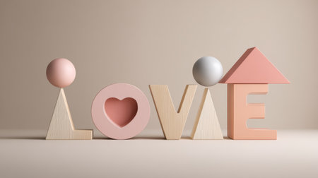 Love geometric pastel wood minimalist abstract playful modern decorative creative shapes form cheerful word artの素材