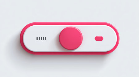 Minimalist pink and white smart button device with round central dial and small indicator, modern technology conceptの素材