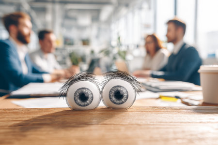 Googly eyes office business teamwork meeting collaboration creativity humor workplace deskの素材