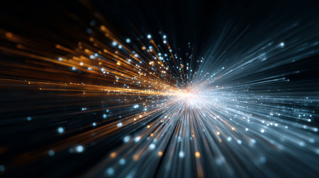 Blue light orange light abstract speed motion energy technology futuristic Dynamic blue and orange light streaks radiate outward creating senseの素材