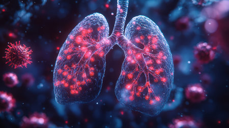 Human lung infection virus disease medical health respiratory inflammation digital scienceの素材