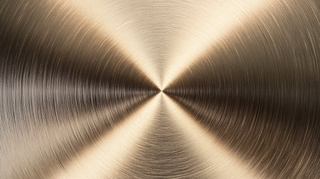 Brushed metal texture circular pattern metallic surface abstract background radial lines shiny industrial gold color smooth detailの素材