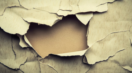 Torn paper vintage texture distressed old paper rough edge beige grunge background empty space creative abstractの素材