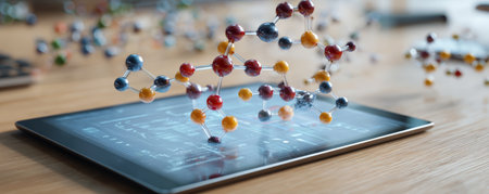 Molecule model tablet science technology augmented reality chemistry research innovation digital visualizationの素材