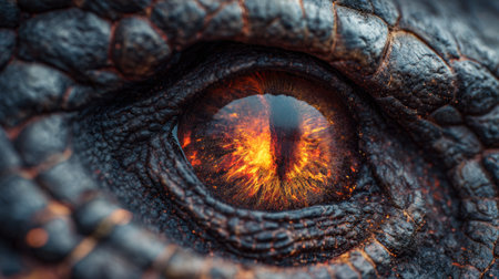 Molten eye reptile eye dragon eye close up textured skin fiery pupil amber glow macro fantasy creatureの素材