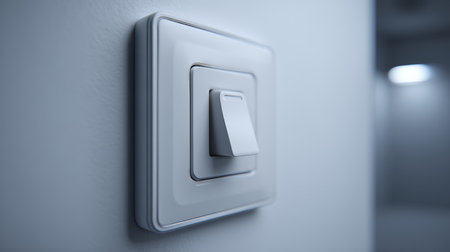 White light switch on wall with soft ambient lighting and minimal interior moodの素材