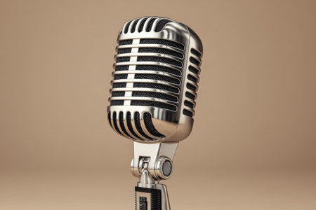 Vintage microphone retro microphone studio microphone metal microphone classic microphone broadcast microphone silver microphone closeup microphoneの素材