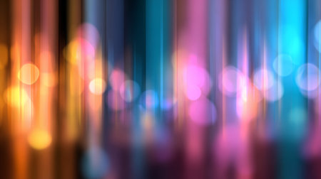 Colorful bokeh lights vertical blur neon reflections vibrant abstract city night moodの素材