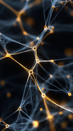Network node connection glowing filaments neural web abstract data link synapse communication energyの素材