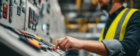 Industrial control panel engineer safety maintenance operation button switch electricity power factory humの素材