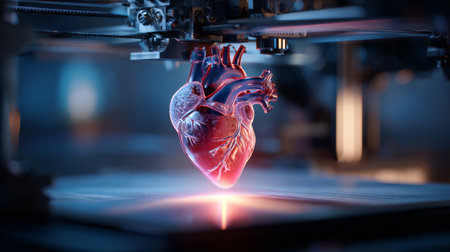 3D printer artificial heart medical technology biotechnology innovation laboratory surgery healthcare prototype precision. Futuristic sceneの素材