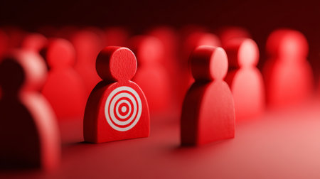 Target audience marketing focus leadership individuality red concept strategy team success standing out among group figures in soft lightの素材
