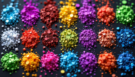 Colorful glitter confetti rainbow palette vibrant sparkle texture festive craft supply creative joyの素材