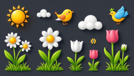 Sunny flower meadow bird cloud spring nature joy cheerful sun flower meadow bird cloud spring nature joy cheerfulの素材