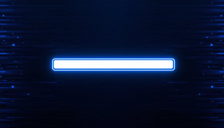 Neon loading bar blue glow progress bar UI element tech background cyber luminous horizontal minimal digital energy flows calmの素材