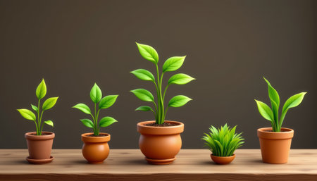 Potted plant leaf green terracotta pot indoor decor wooden table sunlight growth calm minimalist naturalの素材