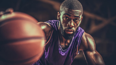 Basketball athlete focus intensity determination action sport court dribble competition drive fuels focused basketball athlete action indoor courtの素材