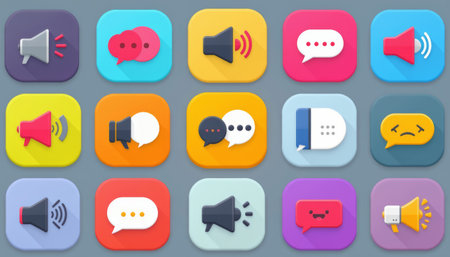Speech icon chat bubble megaphone notification message alert communication interface mobile app social media friendly toneの素材