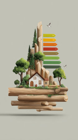 Eco house energy rating sustainable design wooden cabin green building forest trees efficiency scale renewable nature minimal Cozy eco house withの素材
