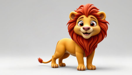 Cute lion cartoon character mascot orange mane smiling happy child animal jungleの素材