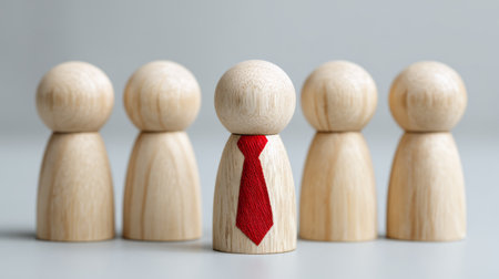Leadership individuality red tie wooden figure team businessの素材