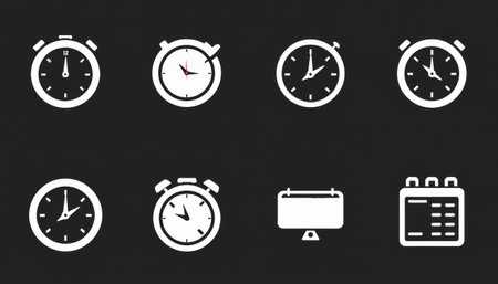 Stopwatch icon set timer symbol clock glyph countdown sign alarm outline schedule board calendar app minimal style calmの素材
