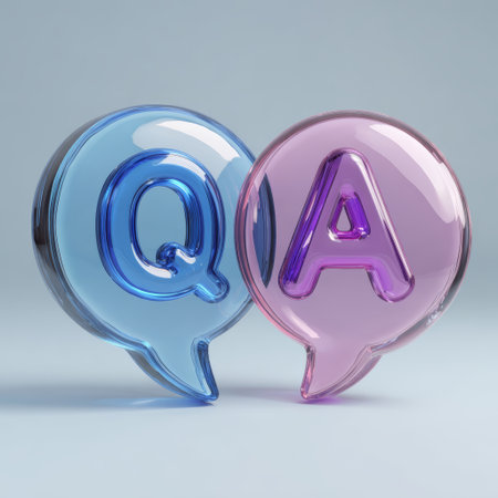 Glass speech bubble, blue letter Q, pink letter A, glossy finish, minimal design, soft light, modern vibeの素材