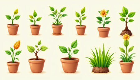 Sprout pot plant leaf growth seedling green foliage clay container tender fresh vibe home garden care joyの素材