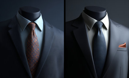 Elegant suit business shirt necktie pocket square formal wear dark background fashion styleの素材