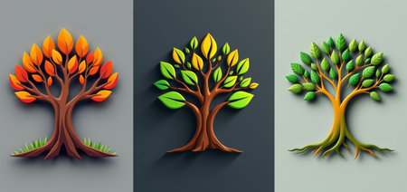 Elegant tree logo nature emblem leaf icon growth symbol eco design green leaves black badge gold treeの素材