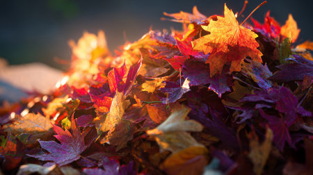 An autumn leaf fall foliage maple leaf colorful leaf orange leaf red leaf yellow leaf seasonal nature natural background sunlight glow warm autumnの素材