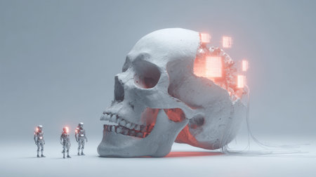A futuristic skull artificial intelligence cyberpunk robot neon light sci fi technology humanoid digital surreal futuristic skull artificialの素材