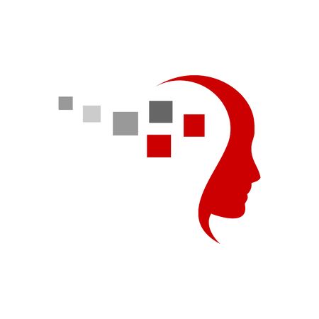 Programmer red silhouette with red and gray cubes illustration isolated on white background.のイラスト素材