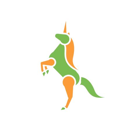 Green and orange unicorn silhouette vector illustration isolated on white background.のイラスト素材