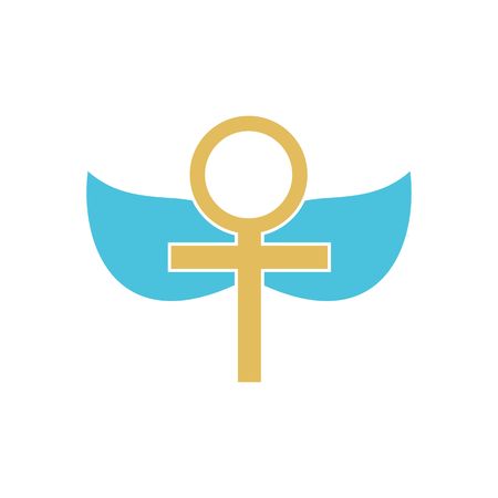 Beautiful femal sign with blue wings vector illustration isolated on white background.のイラスト素材