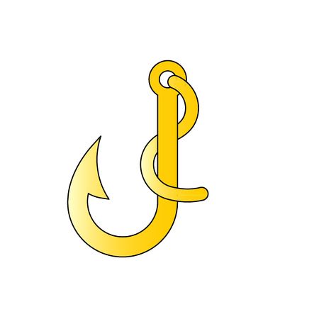 Golden fishing hook on fishing line vector illustration isolated on white background.のイラスト素材
