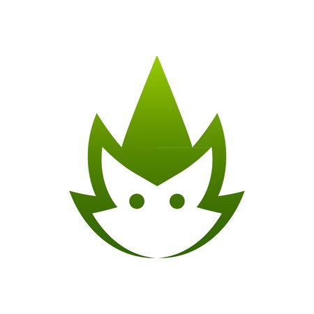 Green cartoon style cute troll head mascot vector illustration isolated on white background.のイラスト素材