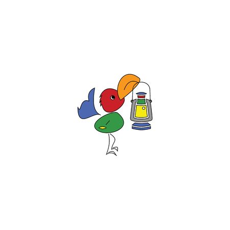 Cartoon style colorful bird with a lamp isolated on a white background.のイラスト素材