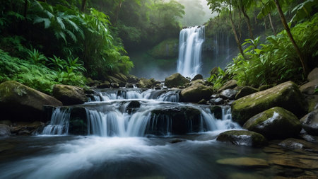 Waterfall in deep rain forest at Phu Soi Dao National Park, Thailand