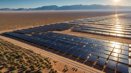 Aerial view of solar power plant in Namib desert, Namibia