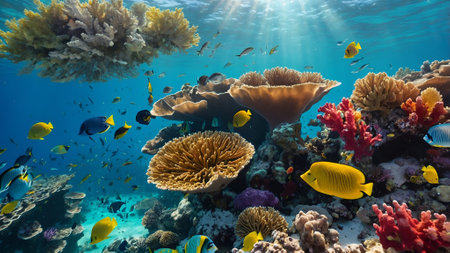 Coral reef and tropical fish in the Red Sea. Egypt.
