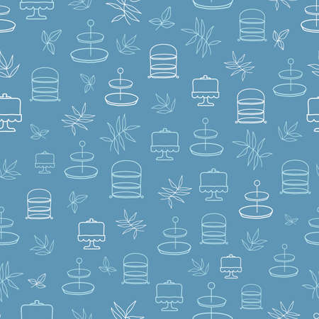 Vector blue garden tea party seamless pattern background. perfect for fabric, scrapbooking, wallpaper projects, wrap papers.のイラスト素材