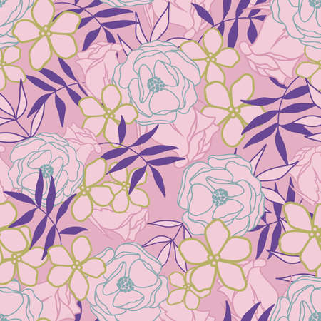 Vector pink garden tea party seamless pattern background. Perfect for fabric, scrapbooking, wallpaper projects.のイラスト素材