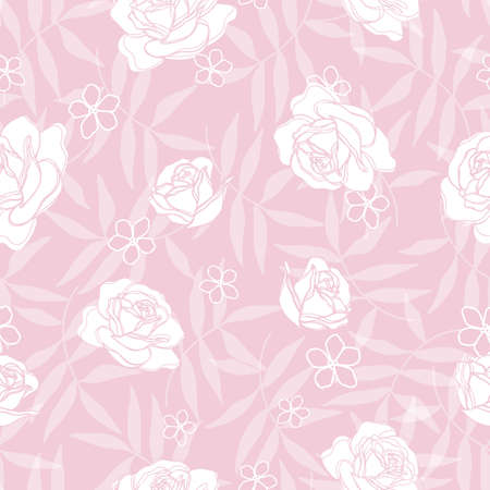 Vector baby pink garden tea party seamless pattern background. Perfect for fabric, scrapbooking, wallpaper projects, wrap papers.のイラスト素材