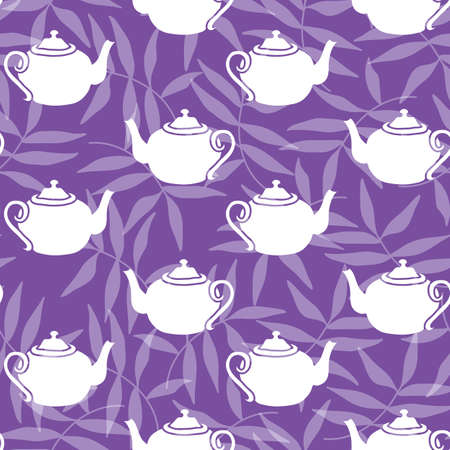 Vector purple garden tea party seamless pattern background. Perfect for fabric, scrapbooking, wallpaper projects, wrap paper.のイラスト素材