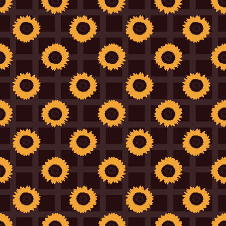 orange flowers in dark brown background seamless pattern print. Great for stationeries, wrapping paper, floral background, garden, seasonal event projects. Surface pattern design.のイラスト素材