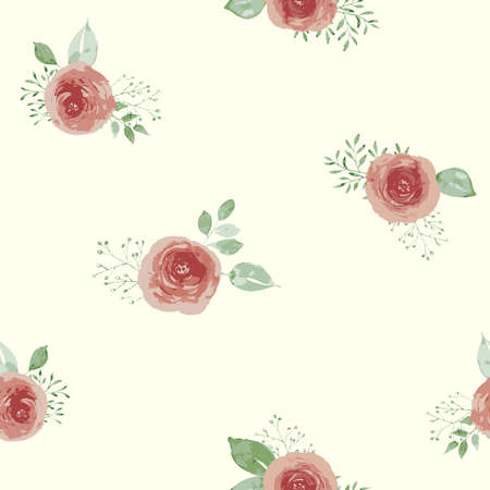 watercolor rose ornament in yellow background seamless pattern print. Great for wedding, stationeries, wrapping paper, floral background, garden, seasonal event projects. Surface pattern design.のイラスト素材