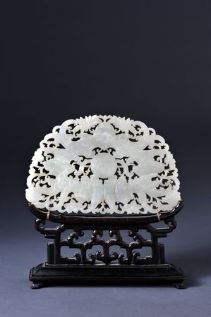 Chinese 19th century carved white jade with bat's in the design..の写真素材